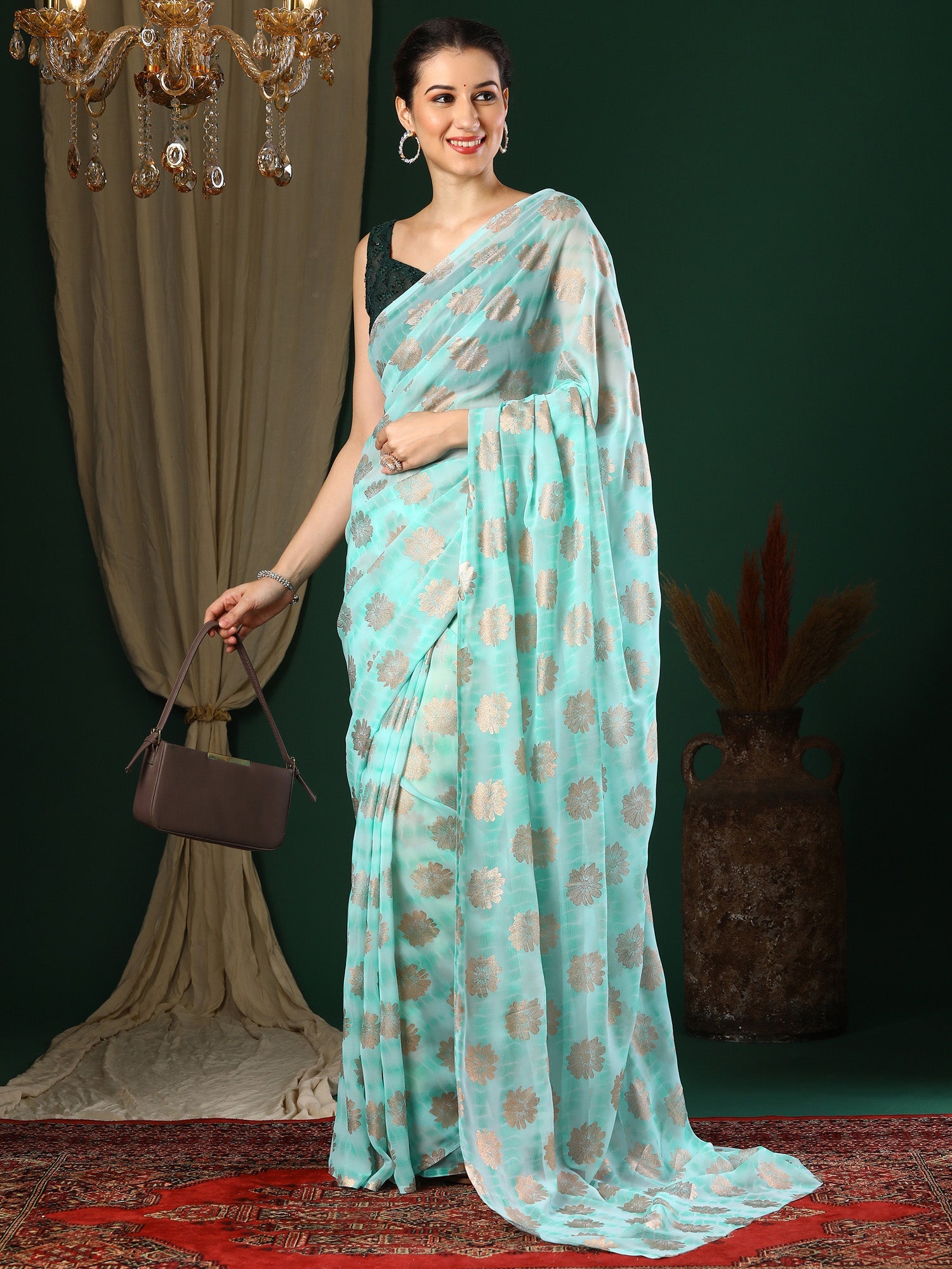 NOZ2TOZ Women's Georgette Light Blue Printed Designer Saree With Blouse Piece - Distacart