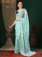 Thumbnail for NOZ2TOZ Women's Georgette Light Blue Printed Designer Saree With Blouse Piece - Distacart