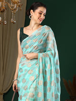 Thumbnail for NOZ2TOZ Women's Georgette Light Blue Printed Designer Saree With Blouse Piece - Distacart