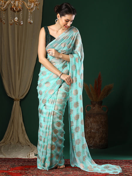 NOZ2TOZ Women's Georgette Light Blue Printed Designer Saree With Blouse Piece - Distacart