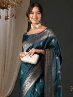 Thumbnail for NOZ2TOZ Women's Silk Blend Teal blue Woven Design Designer Saree With Blouse Piece - Distacart