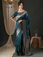 Thumbnail for NOZ2TOZ Women's Silk Blend Teal blue Woven Design Designer Saree With Blouse Piece - Distacart