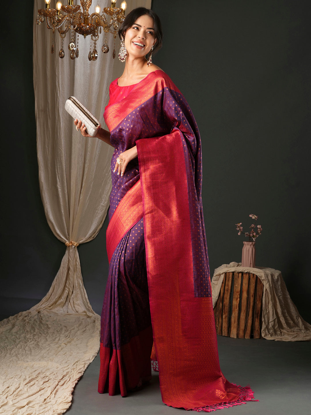 NOZ2TOZ Women's Silk Blend Pink Woven Design Designer Saree With Blouse Piece - Distacart