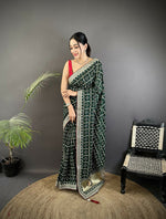 Thumbnail for Joban Fashion Dark Green Bandhej Bandhani Vichitra Silk Bandhani Prints Saree