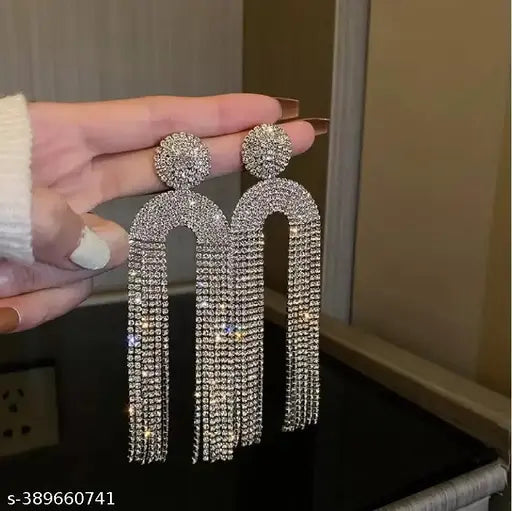 Tehzeeb Creations Women's Long Tassel Stud Earring Healing Crystal - Distacart