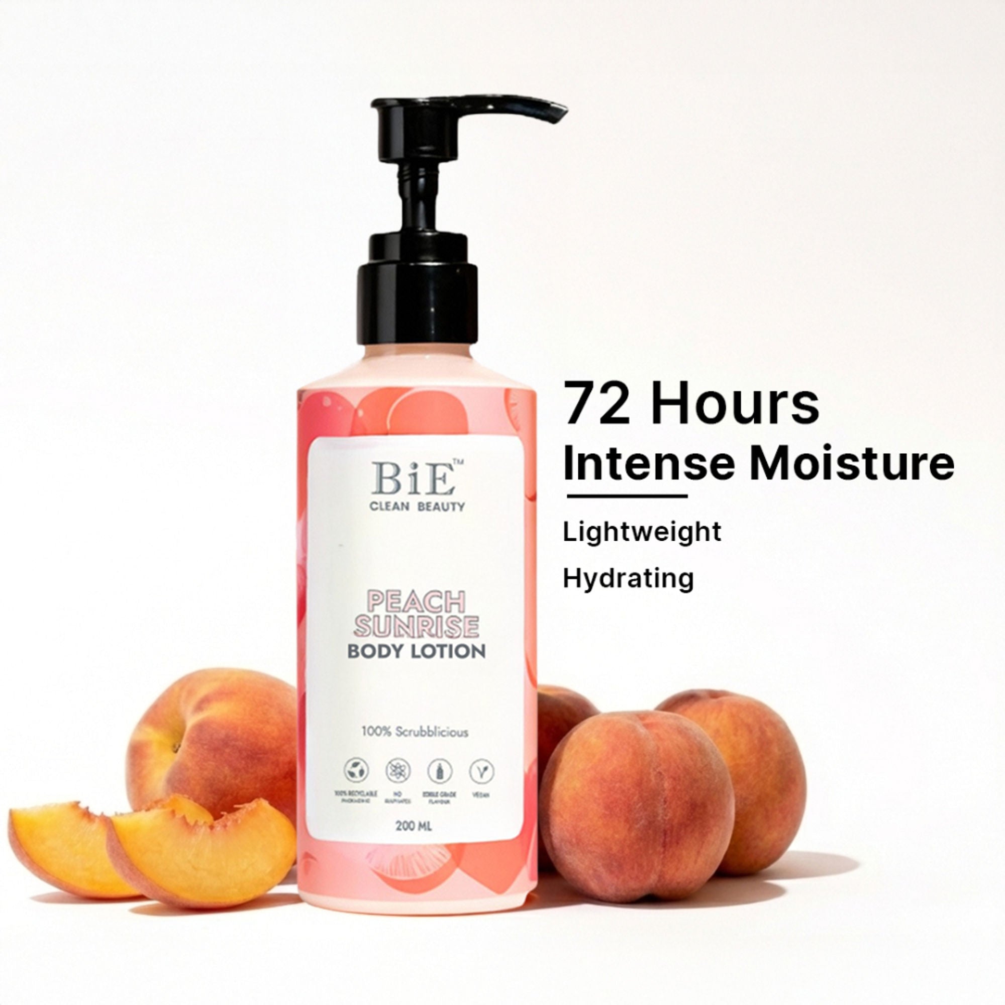 BiE Peach Sunrise Body Lotion with Hyaluronic Acid & Niacinamide for 72H Hydration & Moisturization