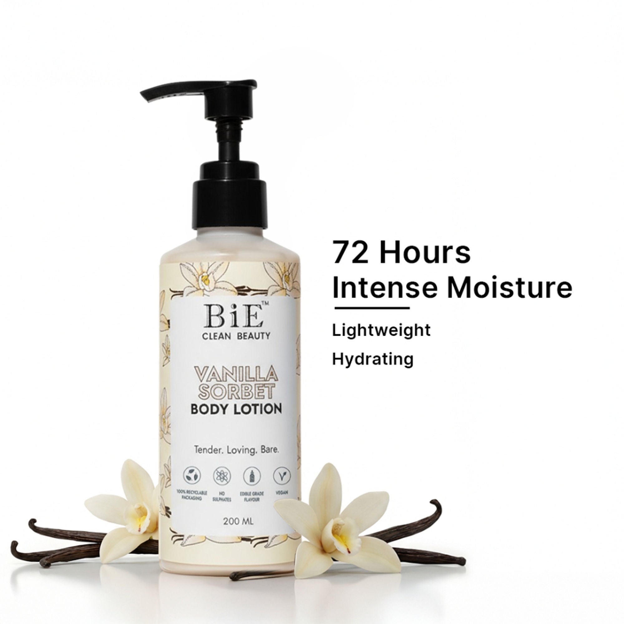 BiE Vanilla Sorbet Body Lotion with Hyaluronic Acid & Niacinamide for 72H Hydration & Moisturization