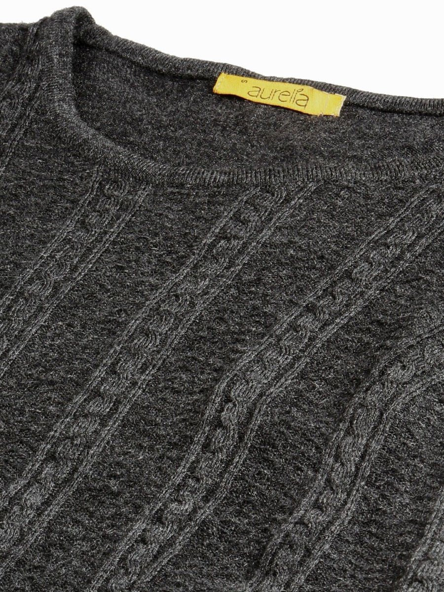 AURELIA Charcoal Grey Cable Knit Sweater Dress - Distacart