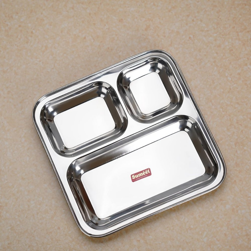Sumeet Stainless Steel 3 in 1 Idli Wada Compartment plate - Small - Dista
