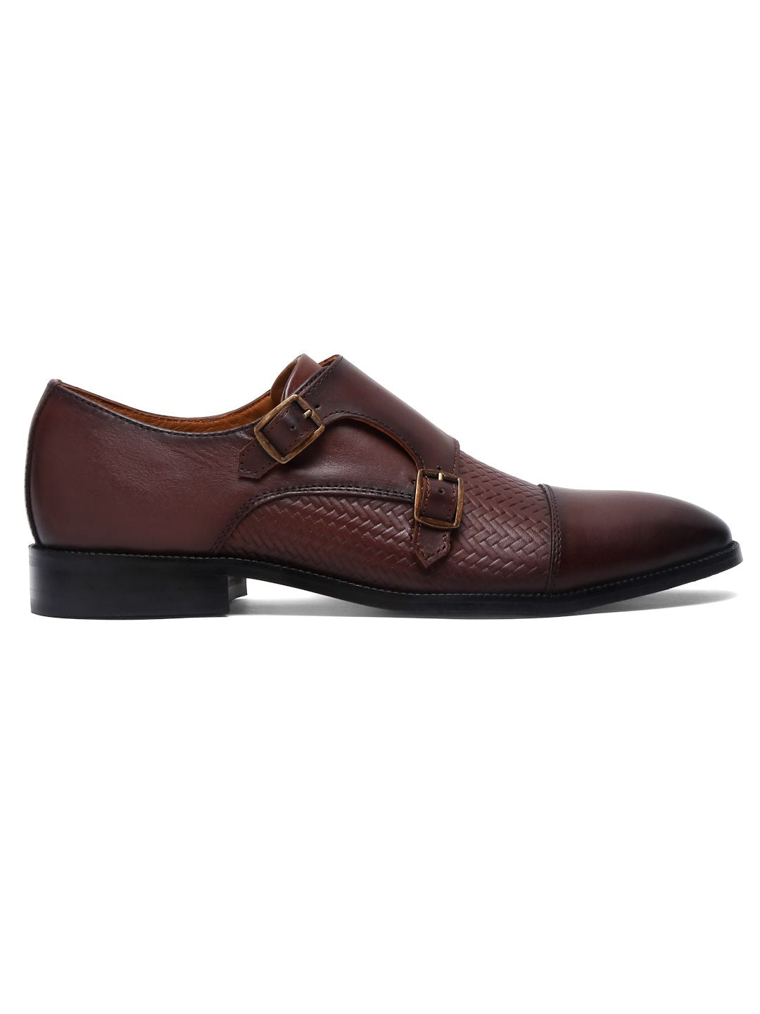 LOUIS STITCH Men Textured Italian Genuine Leather Handmade Formal Monks