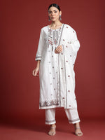 Thumbnail for Indo Era Floral Embroidered Thread Work Pure Cotton Kurta with Trousers & With Dupatta