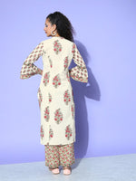 Thumbnail for All About You Cream-Coloured Floral Printed Pure Cotton Kurta With Trousers - Distacart