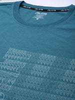Thumbnail for Alcis Men Teal Blue Typography Printed Slim Fit Gym T-shirt - Distacart