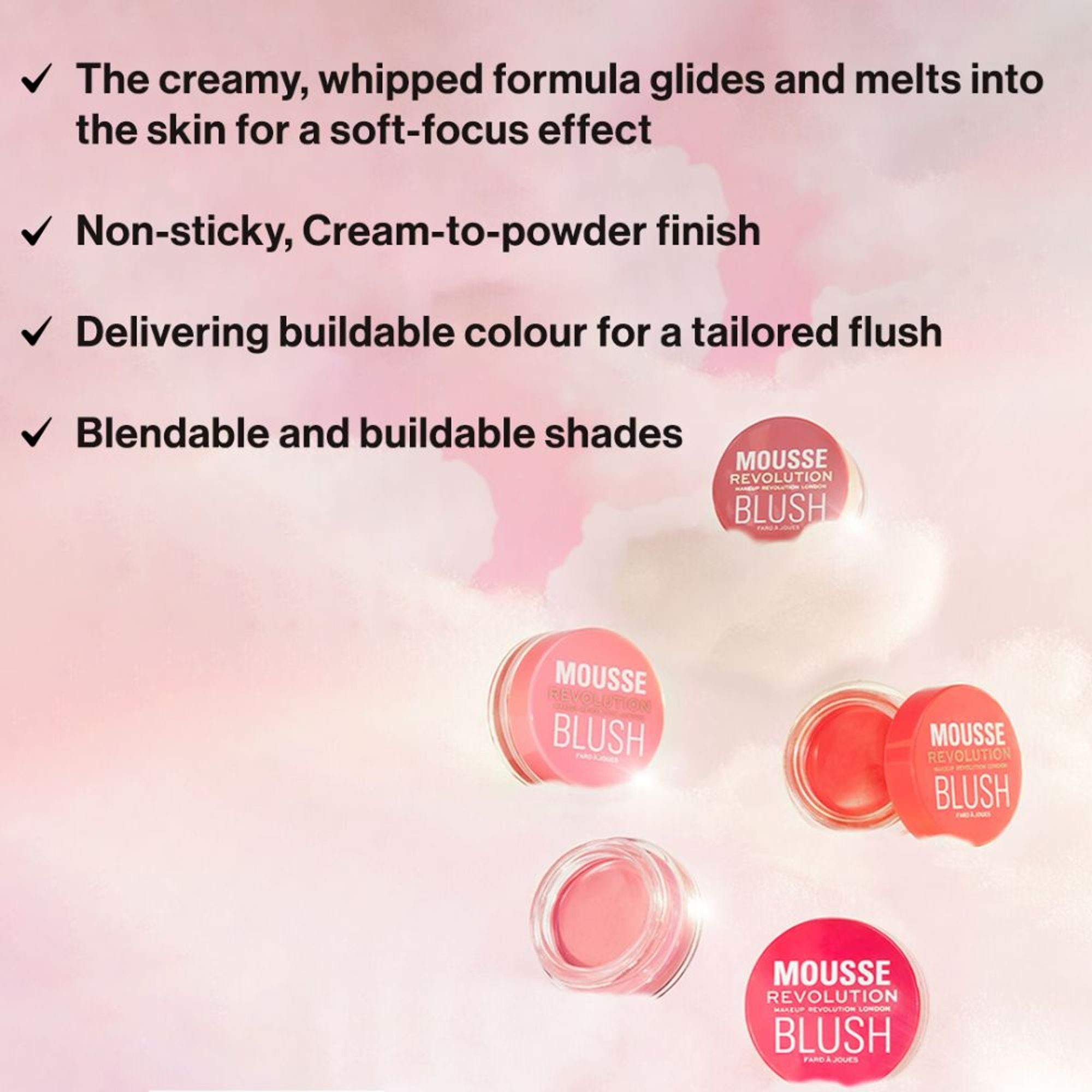 Makeup Revolution Mousse Blush - For Cheeks & Eyes Non Sticky-Soft Focus Effect - Passion Deep pink - Distacart