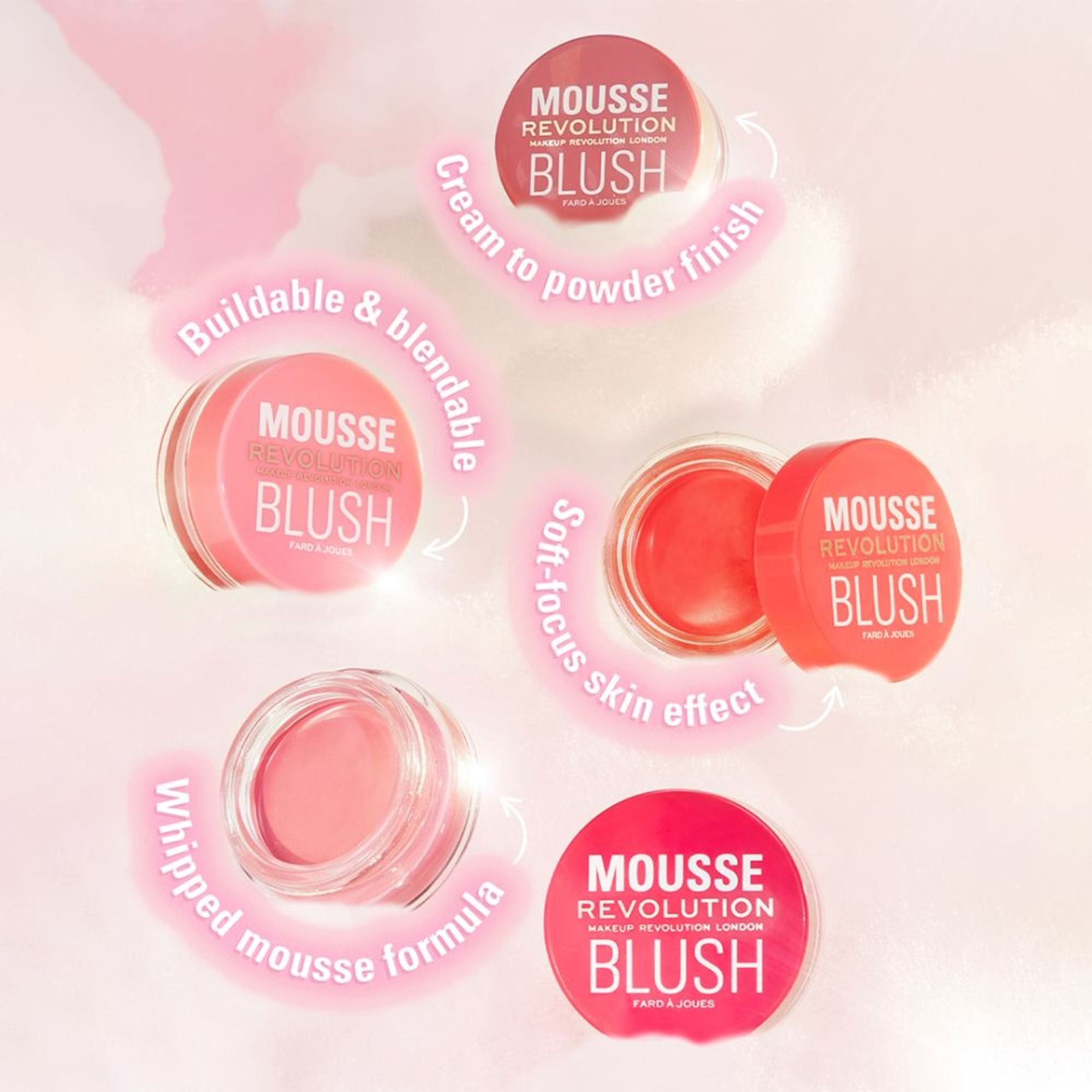 Makeup Revolution Mousse Blush - For Cheeks & Eyes Non Sticky-Soft Focus Effect - Passion Deep pink - Distacart