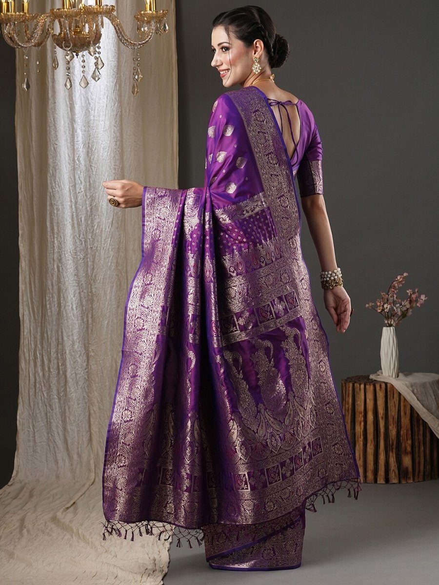 Anouk Purple & Gold-Toned Ethnic Motifs Woven Design Zari Banarasi Saree - Distacart