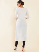 Thumbnail for Soch White Floral Embroidered Pleated Kurta - Distacart