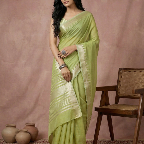 Shree Shyam Fashion Light Green Cotton Saree - Distacart