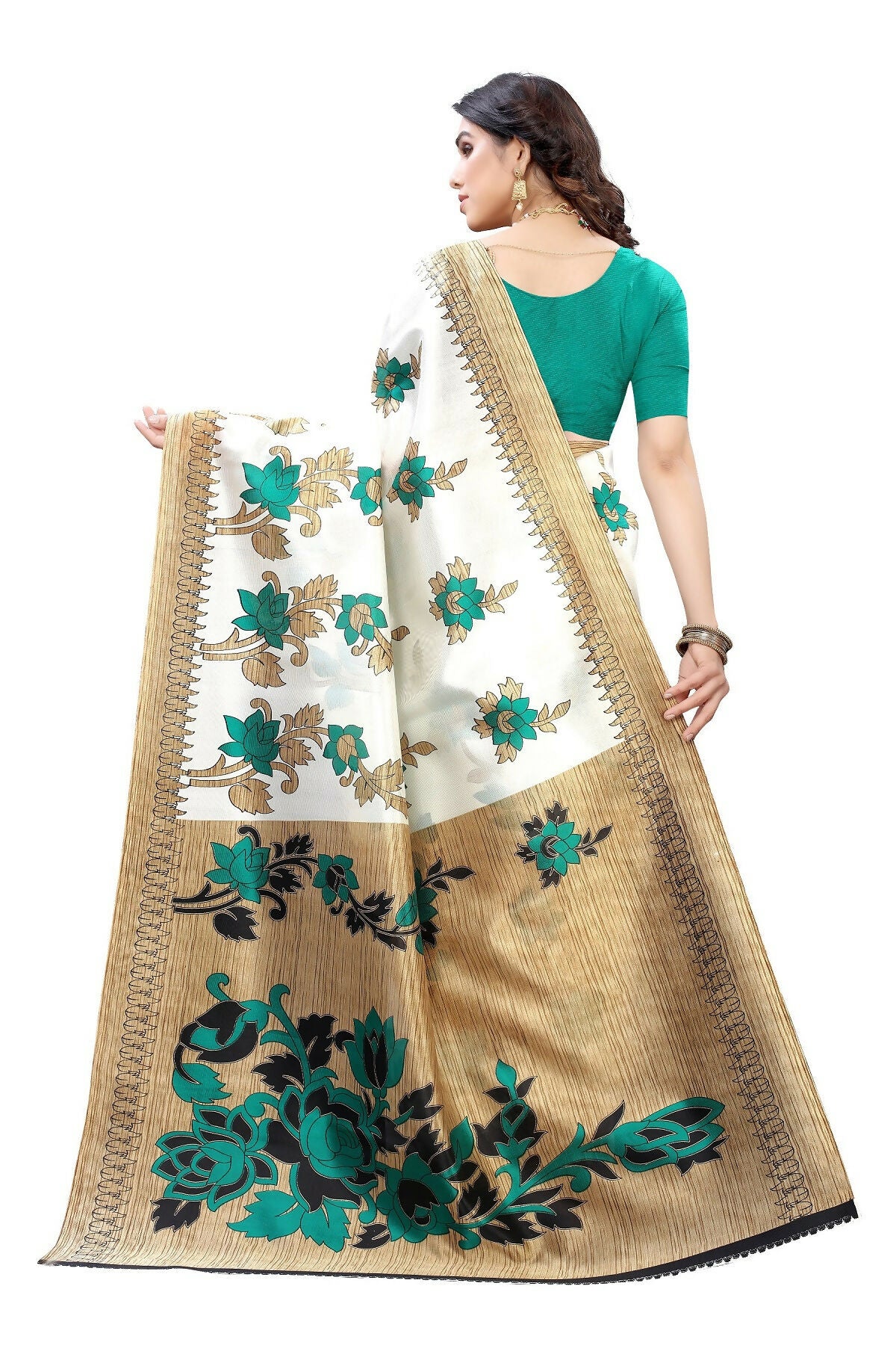 Vamika White Printed Art Silk Saree - Distacart