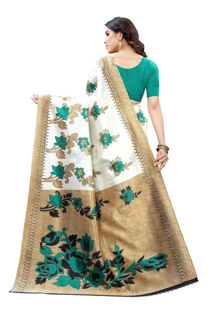 Vamika White Printed Art Silk Saree - Distacart