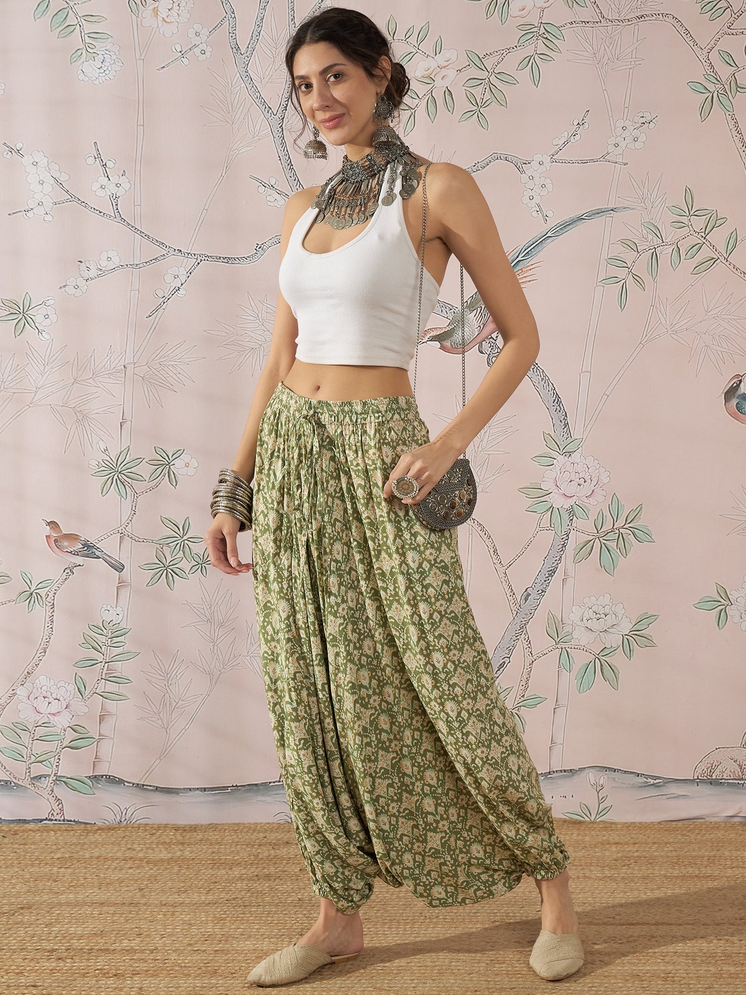 InWeave Apple Green Ikkat Print Harem Pant - Distacart