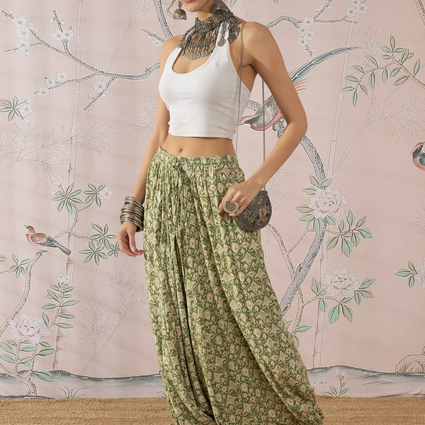 InWeave Apple Green Ikkat Print Harem Pant - Distacart