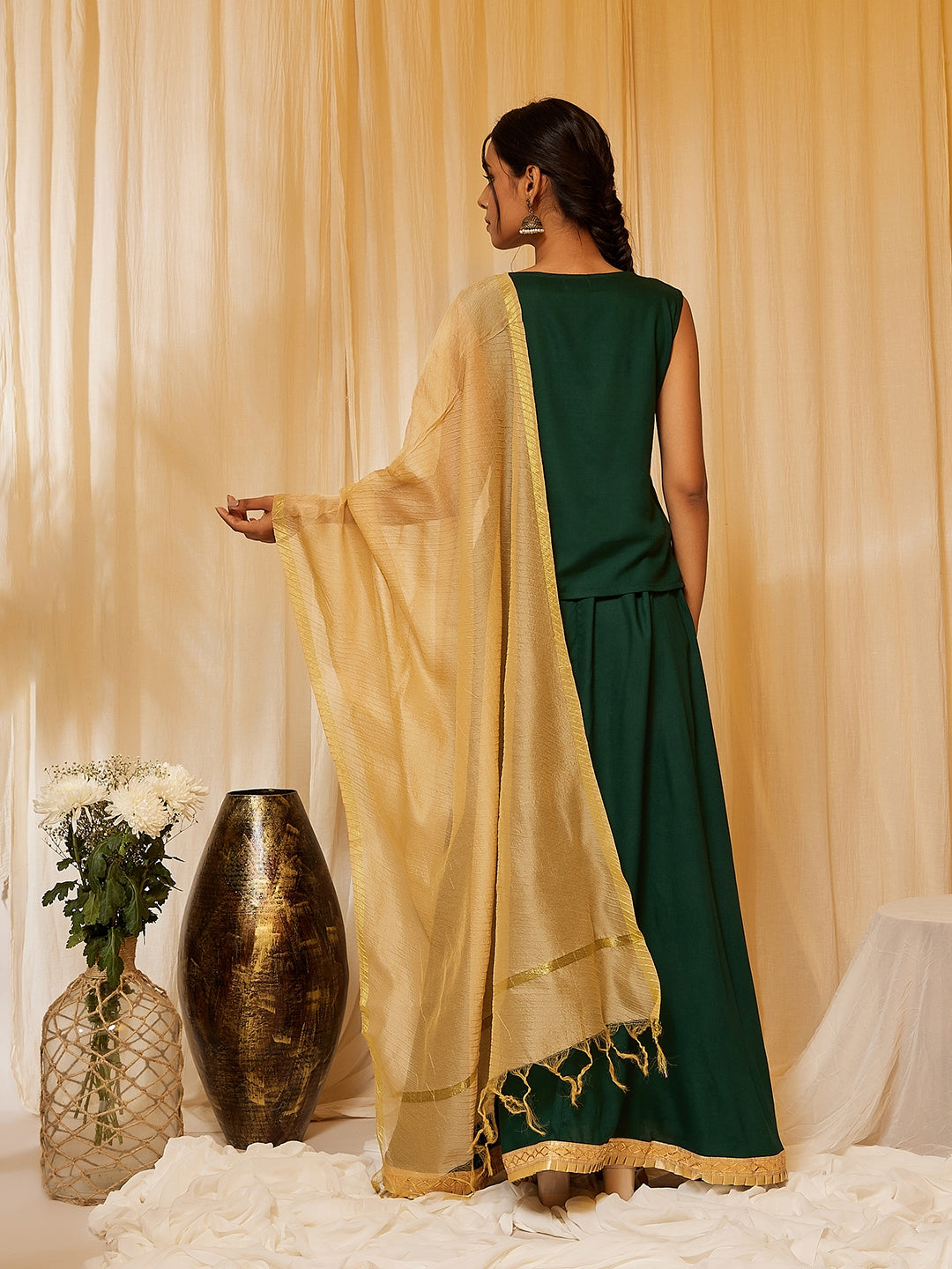 InWeave Bottle Green Skirt Top Set - Distacart