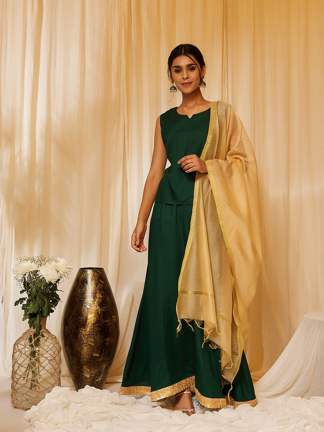 InWeave Bottle Green Skirt Top Set - Distacart