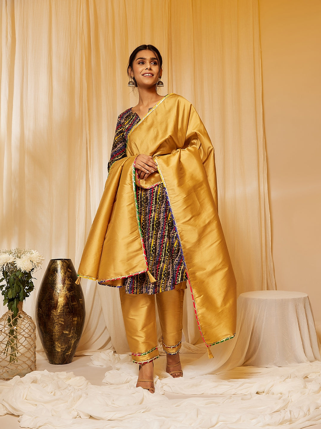 InWeave Charcoal Black Leheriya Silk Set - Distacart