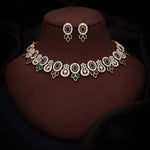 Thumbnail for Tehzeeb Creations Gold-Polished Green And Maroon Colour Choker With Dangle Earrings - Distacart