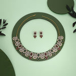 Thumbnail for Tehzeeb Creations Gold-Polished Green And Maroon Colour Choker With Dangle Earrings - Distacart