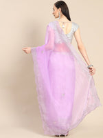 Thumbnail for Anouk Lavender & Silver-Coloured Sequinned Organza Saree - Distacart