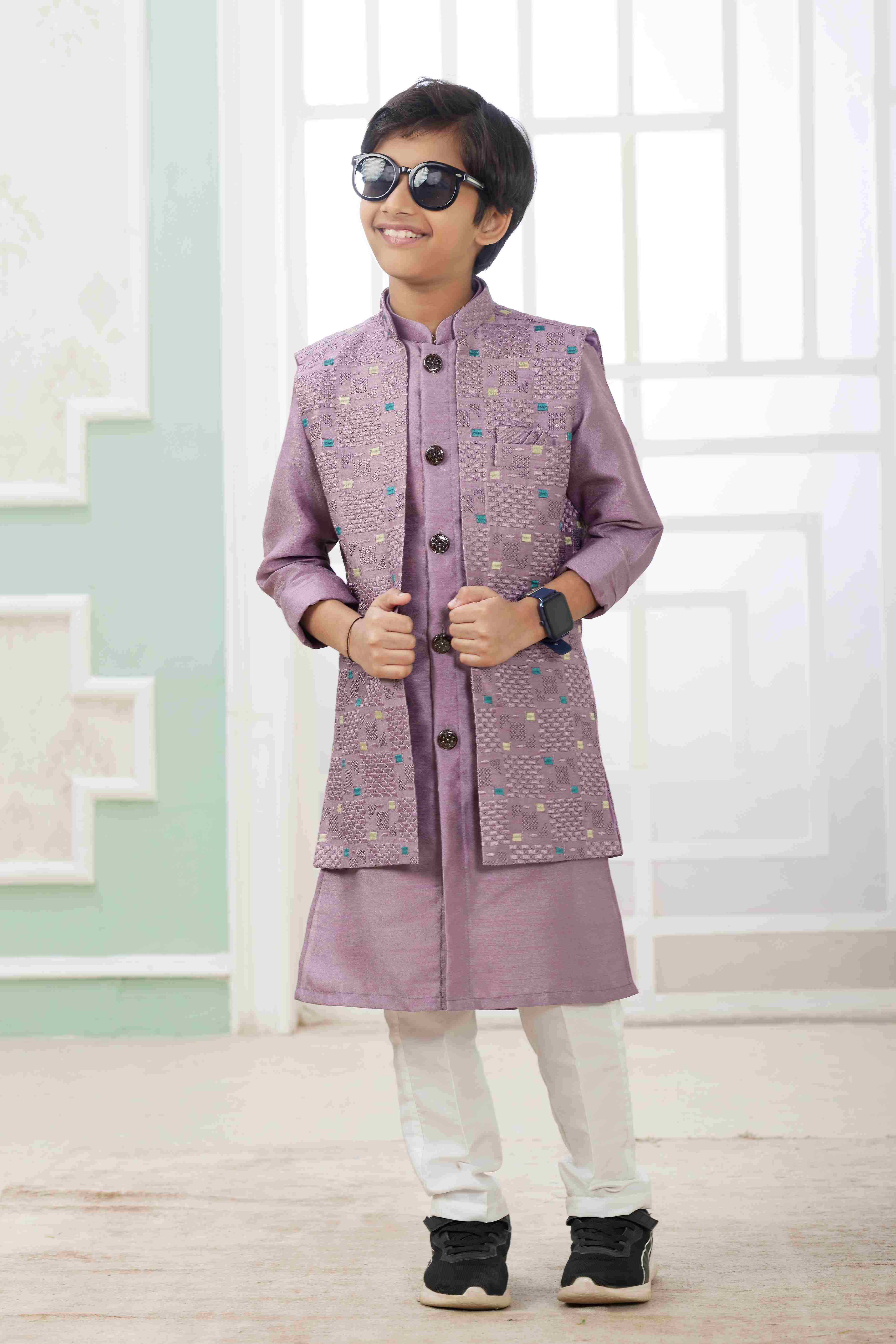 Raivat Ethnic Art Silk Embroidery Work 3 Pics Jacket Set In Onion Pink Colour - Distacart