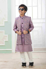 Thumbnail for Raivat Ethnic Art Silk Embroidery Work 3 Pics Jacket Set In Onion Pink Colour - Distacart