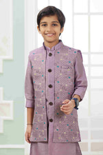 Thumbnail for Raivat Ethnic Art Silk Embroidery Work 3 Pics Jacket Set In Onion Pink Colour - Distacart