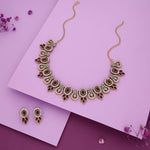 Thumbnail for Tehzeeb Creations Gold-Polished Maroon Colour Choker With Dangle Earrings - Distacart