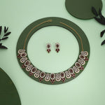 Thumbnail for Tehzeeb Creations Gold-Polished Maroon Colour Choker With Dangle Earrings - Distacart