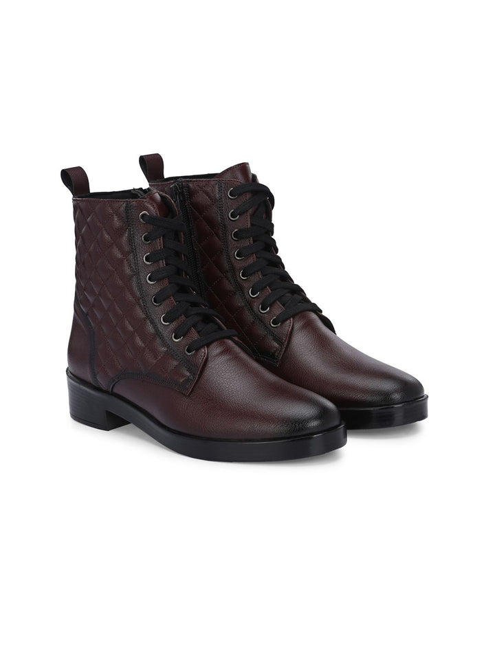 Buy Delize Women Mid Top Textured Vegan Leather Block-Heeled