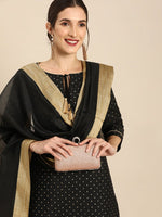 Thumbnail for All About You Women Black & Gold Printed Regular Kurta with Trousers & Dupatta - Distacart