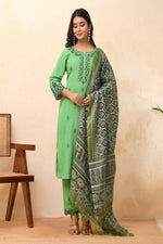 Thumbnail for Vaasva Women Pista Embroidered Kurta Set With Solid Pants & Printed Dupatta
