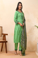 Thumbnail for Vaasva Women Pista Embroidered Kurta Set With Solid Pants & Printed Dupatta