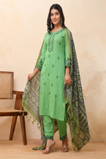Thumbnail for Vaasva Women Pista Embroidered Kurta Set With Solid Pants & Printed Dupatta