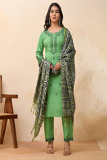 Thumbnail for Vaasva Women Pista Embroidered Kurta Set With Solid Pants & Printed Dupatta