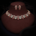 Thumbnail for Tehzeeb Creations Gold-Polished Pink Colour Choker With Dangle Earrings - Distacart