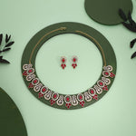 Thumbnail for Tehzeeb Creations Gold-Polished Pink Colour Choker With Dangle Earrings - Distacart