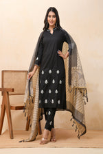 Thumbnail for Vaasva Women Black Embroidered Suit Set