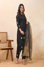 Thumbnail for Vaasva Women Black Embroidered Suit Set