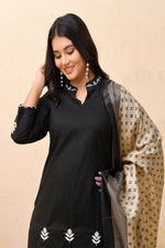 Thumbnail for Vaasva Women Black Embroidered Suit Set