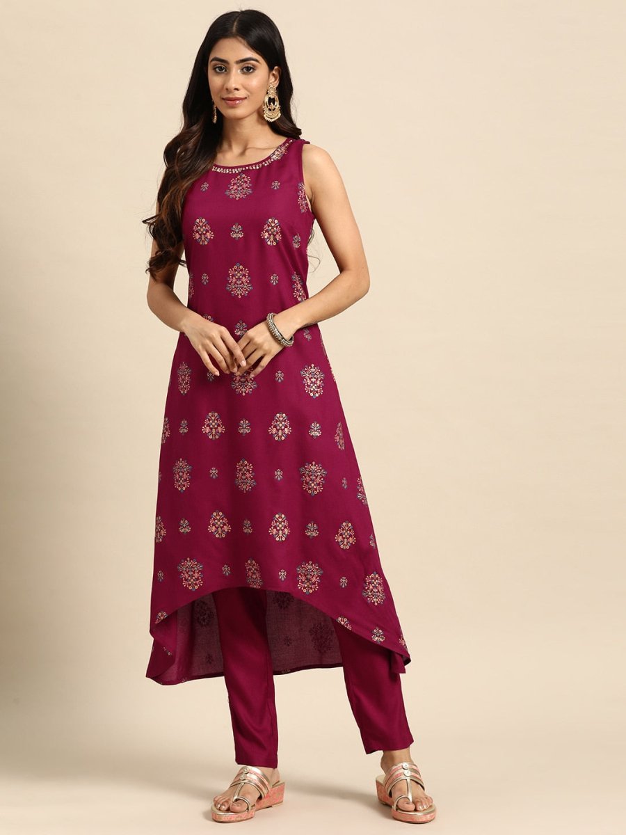 All About You Ethnic Motifs Printed Sequinned Kurta with Trousers - Distacart