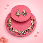 Thumbnail for Tehzeeb Creations Gold-Polished Black Colour Choker With Dangle Earrings - Distacart